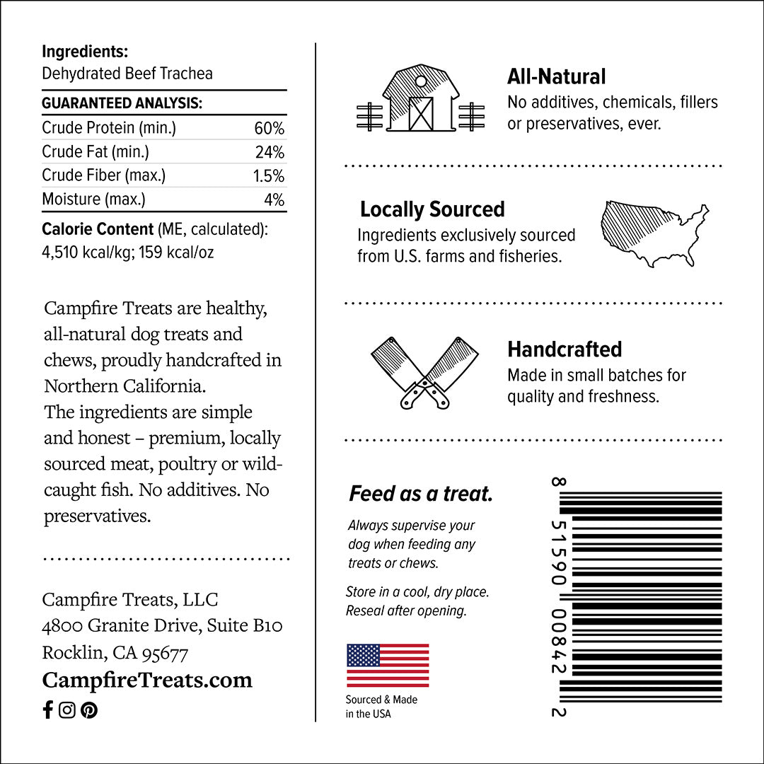 Beef Trachea for Dogs, 4-6 Inch, Product Label