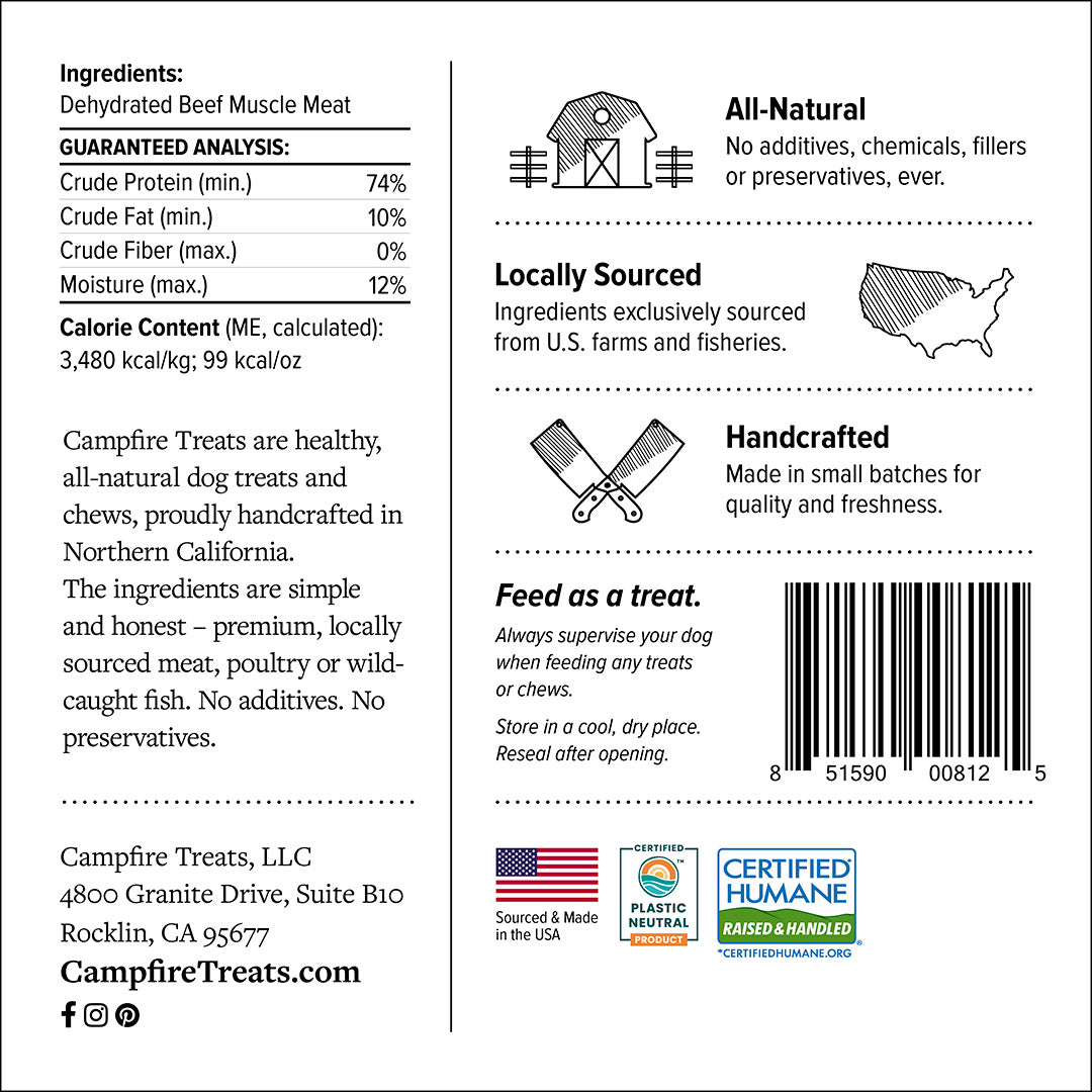 Beef Jerky for Dogs Made in America | Certified Humane | Plastic Neutral Certified