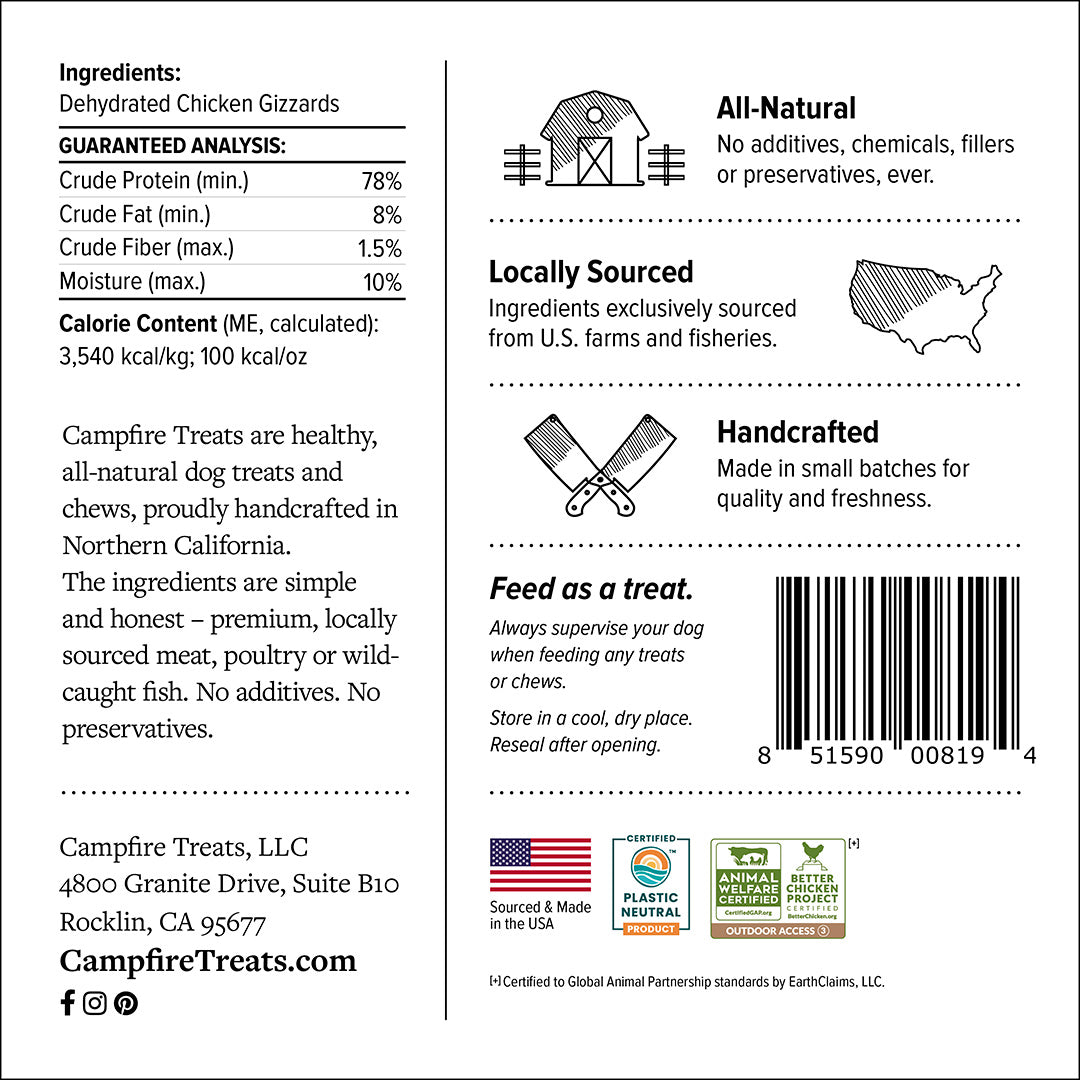 Chicken Gizzards for Dogs Made in America | Animal Welfare Certified by G.A.P. | Plastic Neutral Certified