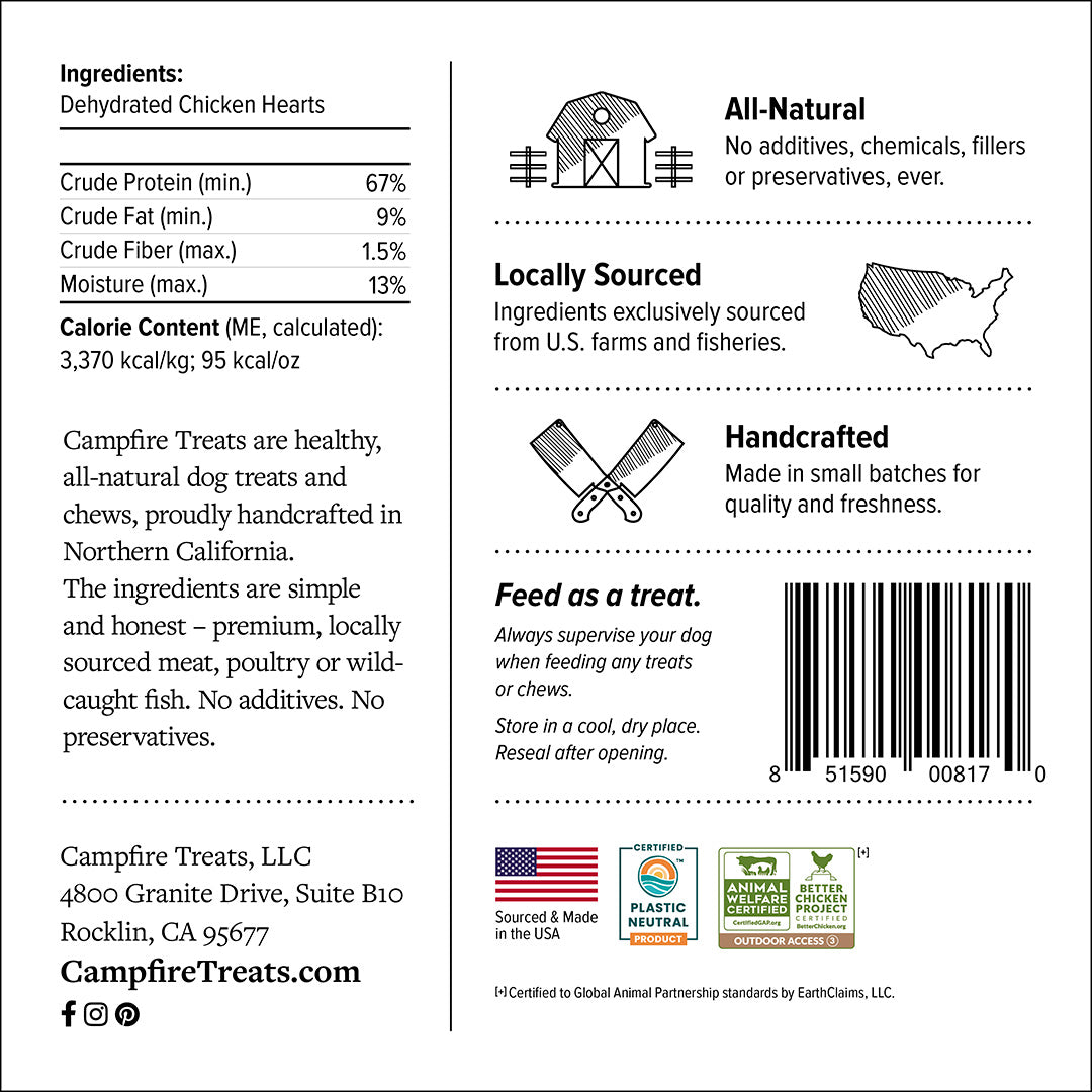 Chicken Hearts for Dogs Made in America | Animal Welfare Certified by G.A.P. | Plastic Neutral Certified