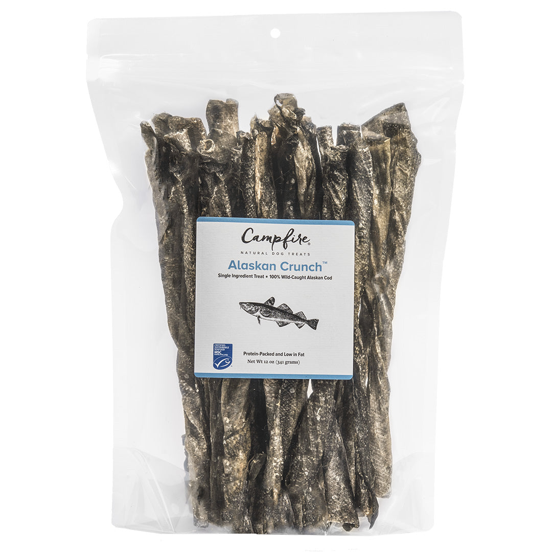 Cod Skins for Dogs Made in USA | Alaskan Crunch™ | Certified Sustainable Seafood by MSC