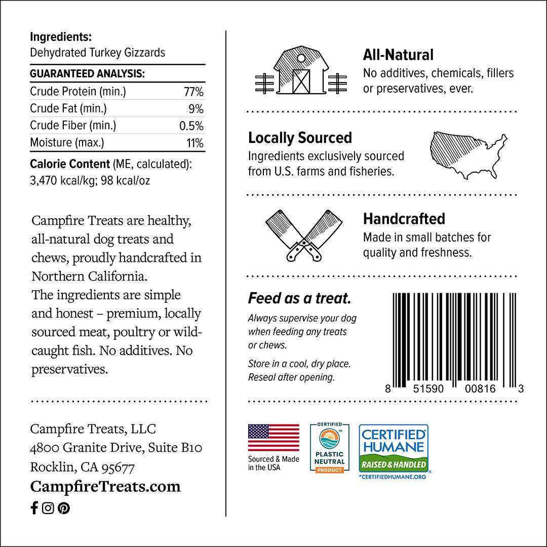 Turkey Gizzards for Dogs Made in America | Certified Humane | Plastic Neutral Certified